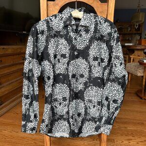 Men's Maceoo long sleeved, black, white and grey skull print, size small